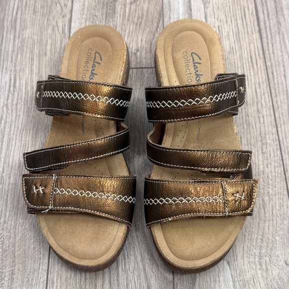 Clarks Tan Roseville Bay Flat Sandal Size Metallic brown - Picture 3 of 5